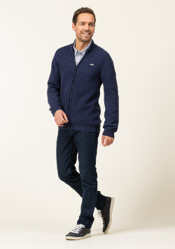 Gilet tricot reliefé bleu marine Homme