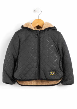Blouson sherpa réversible avec capuche noir fille