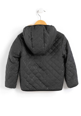 Blouson sherpa réversible avec capuche noir fille Blouson sherpa réversible avec capuche noir fille