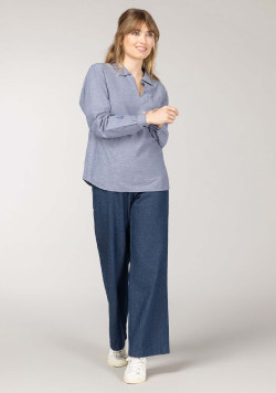 Blouse bleu marine en viscose et lin Femme