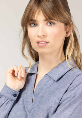 Blouse bleu marine en viscose et lin Femme BLOUSE ML INDIGO COTOUEST