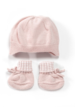Ensemble rose Bébé bonnet + chaussons