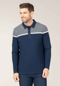 Polo manches longues bleu marine Homme