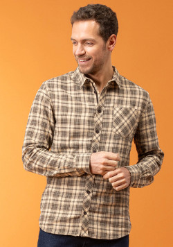 Chemise marron à carreaux Homme