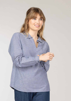 Blouse bleu marine en viscose et lin Femme
