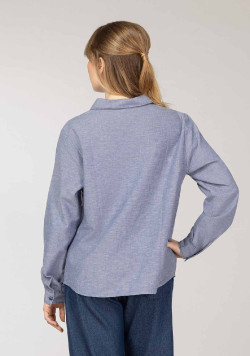 Blouse bleu marine en viscose et lin Femme