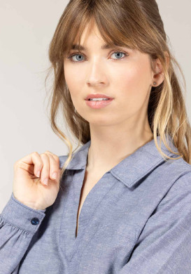 Blouse bleu marine en viscose et lin Femme BLOUSE ML INDIGO COTOUEST
