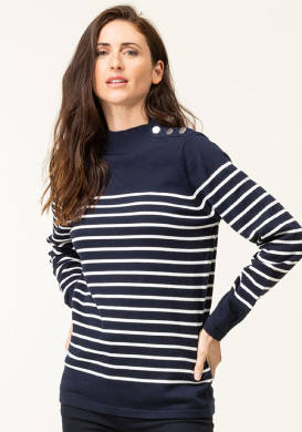 Pull rayé Femme bleu marine rayures blanches Pull rayé Femme bleu marine rayures blanches