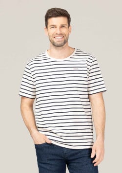 Marinière Homme manches courtes grège rayé bleu marine