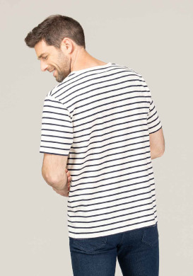 Marinière Homme manches courtes grège rayé bleu marine