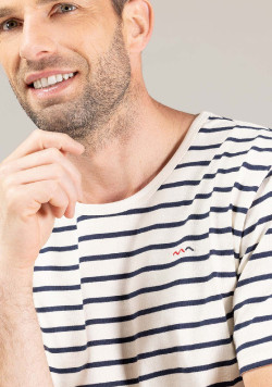 Marinière Homme manches courtes grège rayé bleu marine