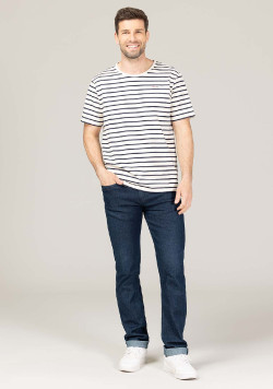 Marinière Homme manches courtes grège rayé bleu marine