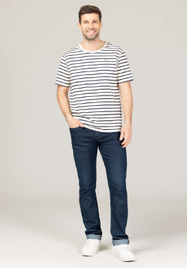 Marinière Homme manches courtes grège rayé bleu marine