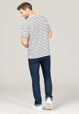 Marinière Homme manches courtes grège rayé bleu marine