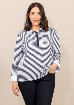 Polo rayé manches longues blanc Femme