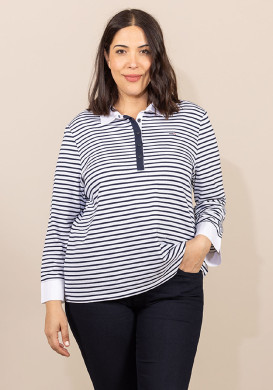 Polo rayé manches longues blanc Femme Polo rayé manches longues blanc Femme