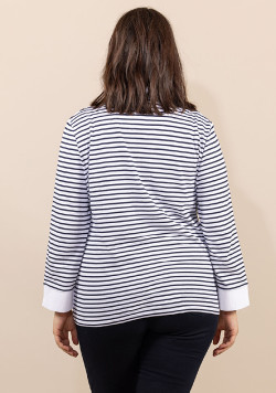 Polo rayé manches longues blanc Femme