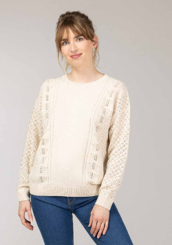 Pull ajouré grège Femme