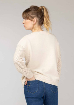 Pull ajouré grège Femme