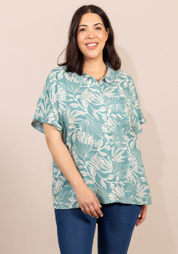 Chemise Femme manches courtes imprimé vert