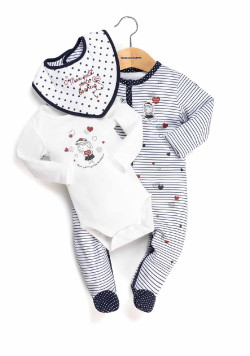 Ensemble Bébé 3 pièces pyjama + body + bavoir