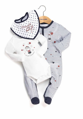 Ensemble Bébé 3 pièces pyjama + body + bavoir