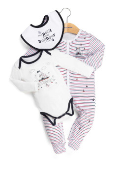 Ensemble Bébé 3 pièces pyjama + body + bavoir