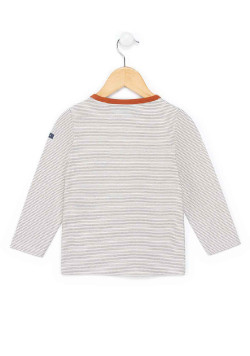 T-shirt imprimé manches longues rayé marron Garçon