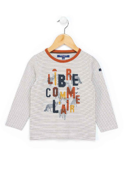 T-shirt imprimé manches longues rayé marron Garçon