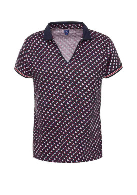 Polo mauve imprimé col V Femme Polo mauve imprimé col V Femme