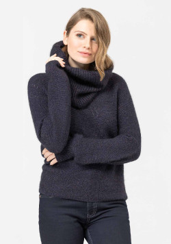 Snood en laine Made in France bleu marine Femme