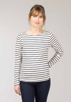 Marinière Femme grège rayé bleu marine