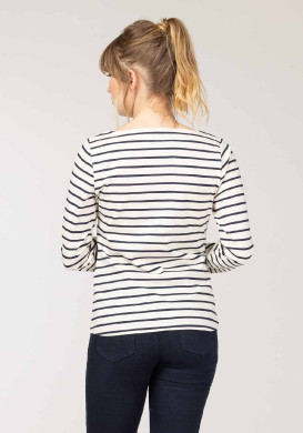 Marinière Femme grège rayé bleu marine Marinière Femme grège rayé bleu marine