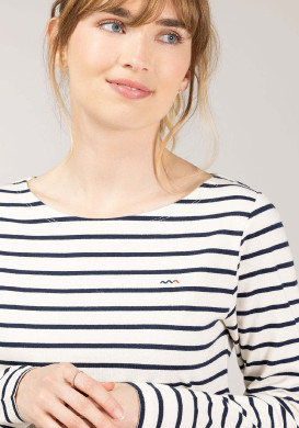 Marinière Femme grège rayé bleu marine Marinière Femme grège rayé bleu marine