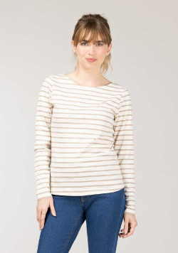Marinière Femme grège rayé beige