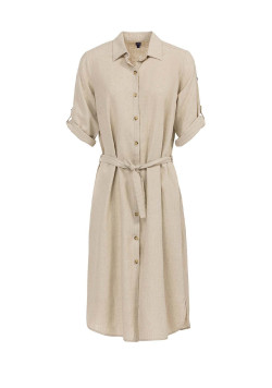 Robe en lin grège manches 3/4 Femme