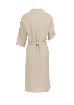 Robe en lin grège manches 3/4 Femme