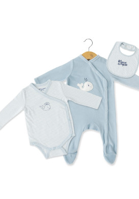 PACK PUERI BLEU CIEL NAMADY Ensemble pyjama, body et bavoir bébé bleu ciel