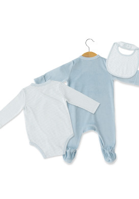 PACK PUERI BLEU CIEL NAMADY Ensemble pyjama, body et bavoir bébé bleu ciel