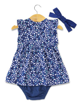 ROBE + BAS FOND BLEU IMPRIME BLANC EFFELLE