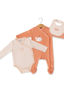 PACK PUERI PECHE NAMADY Ensemble pyjama, body et bavoir bébé pêche