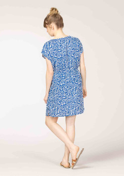 ROBE SsM FOND BLANC IMPRIME BLEU RONITA