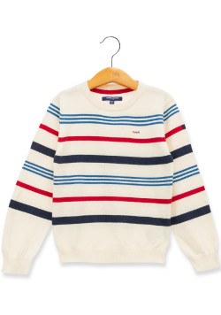 PULL FOND BLANC CASSE RAYE MULTICOL KOLBY